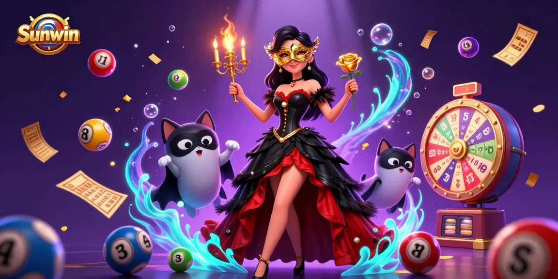 Engage in thrilling lottery games with Sunwin's vibrant 3D illustration showcasing playful elements.