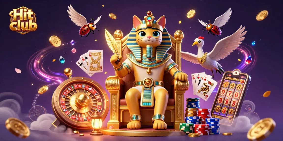 Hit club offers exciting gaming experiences with a stylish Egyptian-themed casino illustration featuring engaging characters.