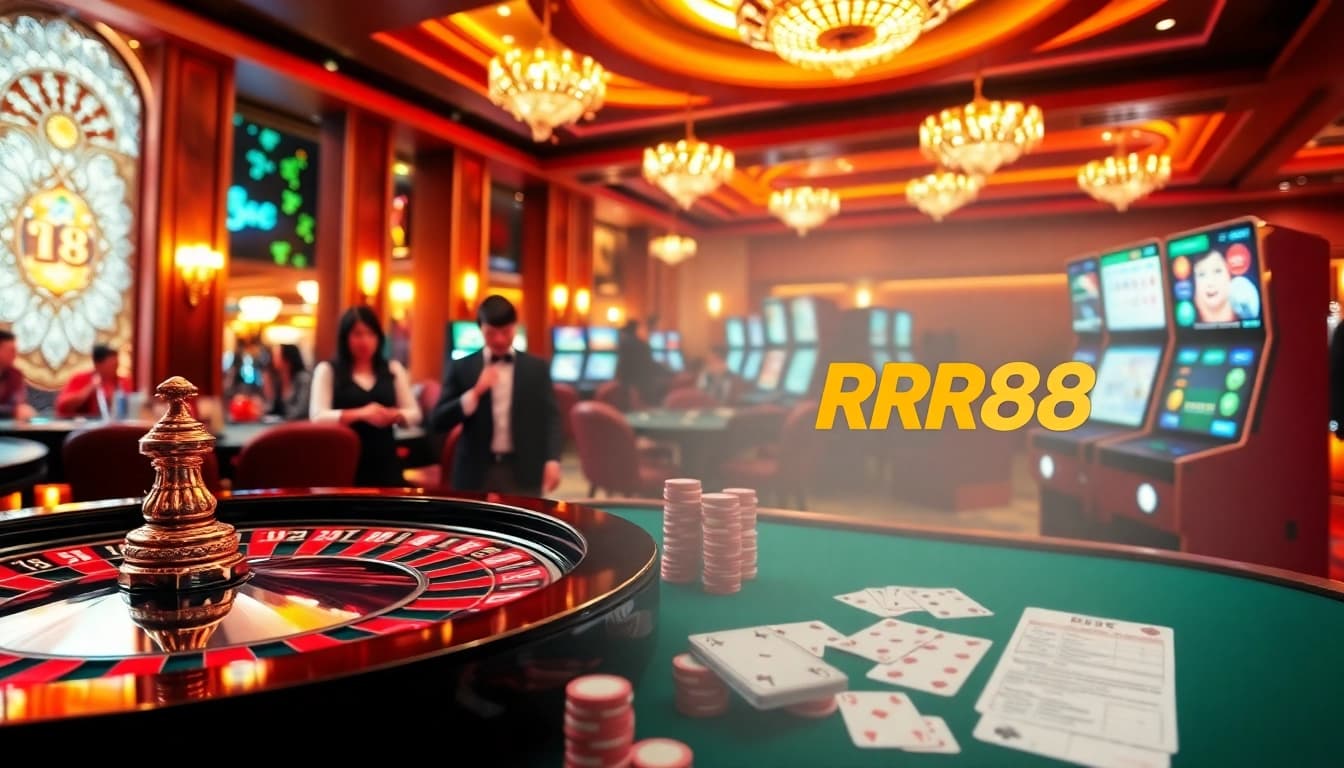 RR88 gaming scene with players engaged at a roulette table full of excitement.