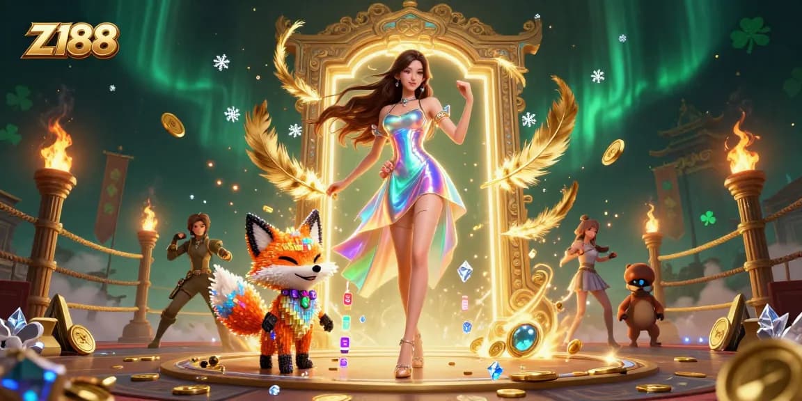 Experience immersive wins at Z188 with a dazzling 3D scene showcasing vibrant gaming elements.