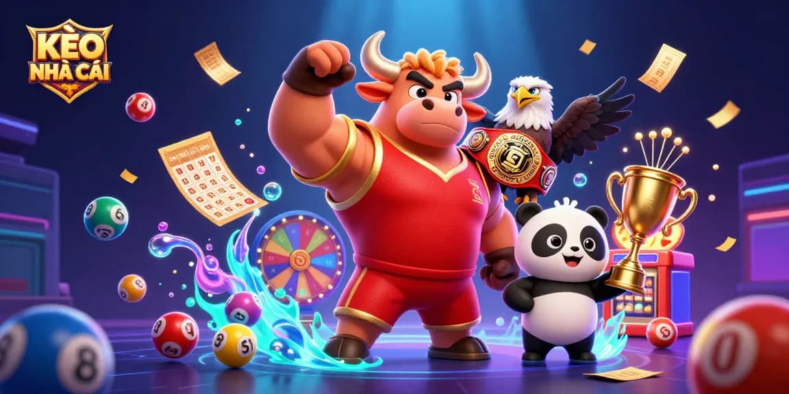 KÈO NHÀ CÁI - Celebrate winning moments with a dynamic illustration featuring sports mascots and vibrant game elements.