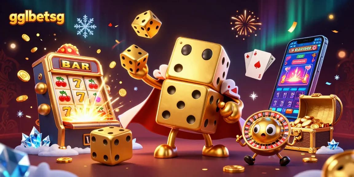 gglbetsg showcases an exciting esports betting scene with golden dice, coins, and jackpot elements.