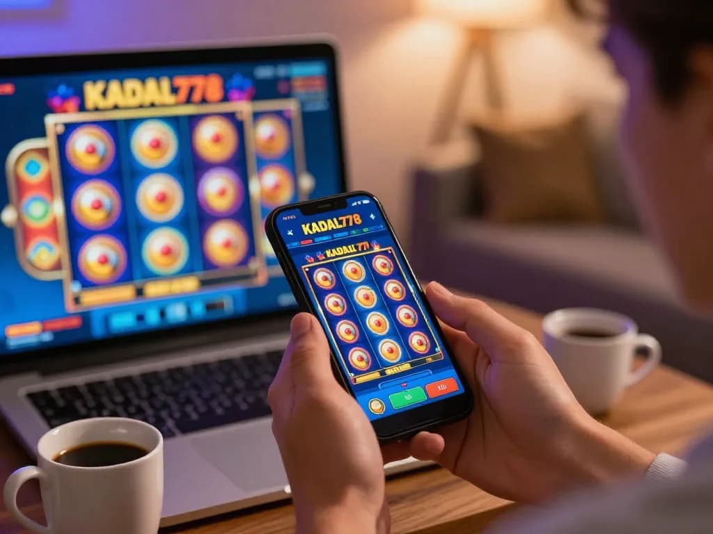KADAL778 mobile gaming session with vibrant slot machine graphics showcasing responsible entertainment.