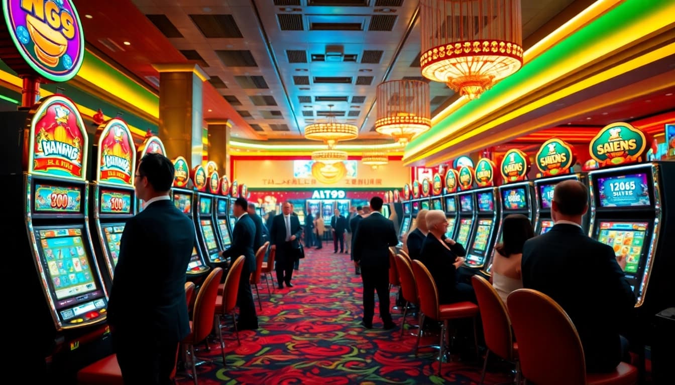 Experience AT99娛樂 with vibrant gaming showcasing colorful slots and lively excitement.