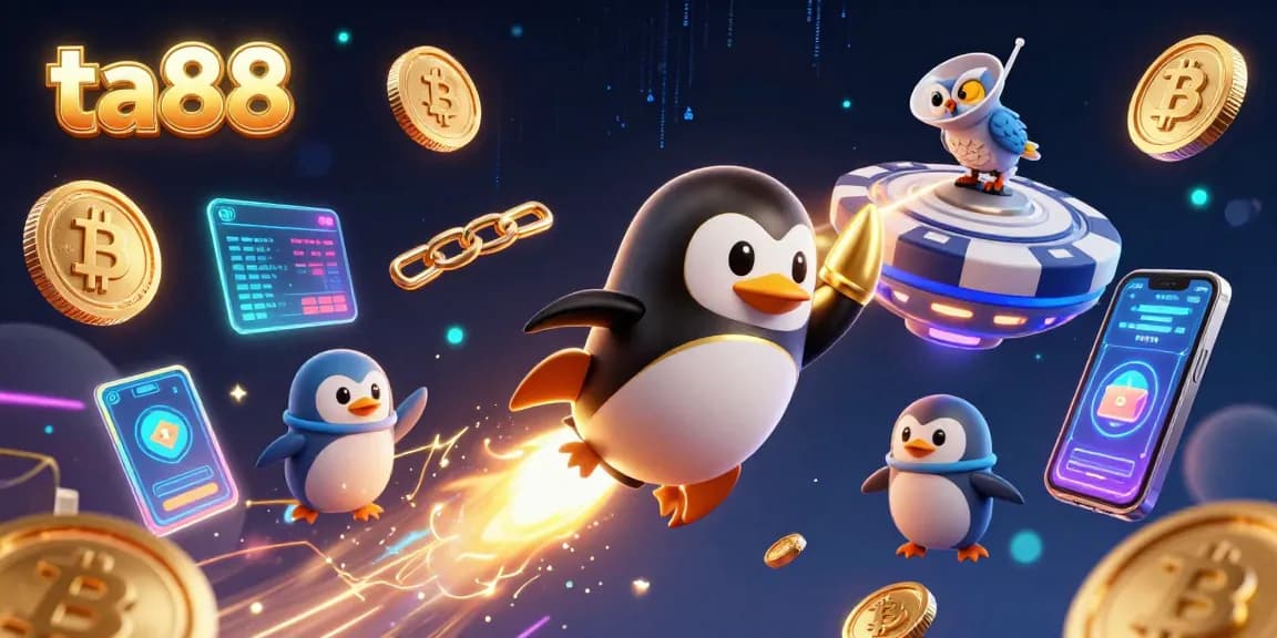 Experience thrilling moments at ta88 with a golden penguin racing towards a cosmic casino.