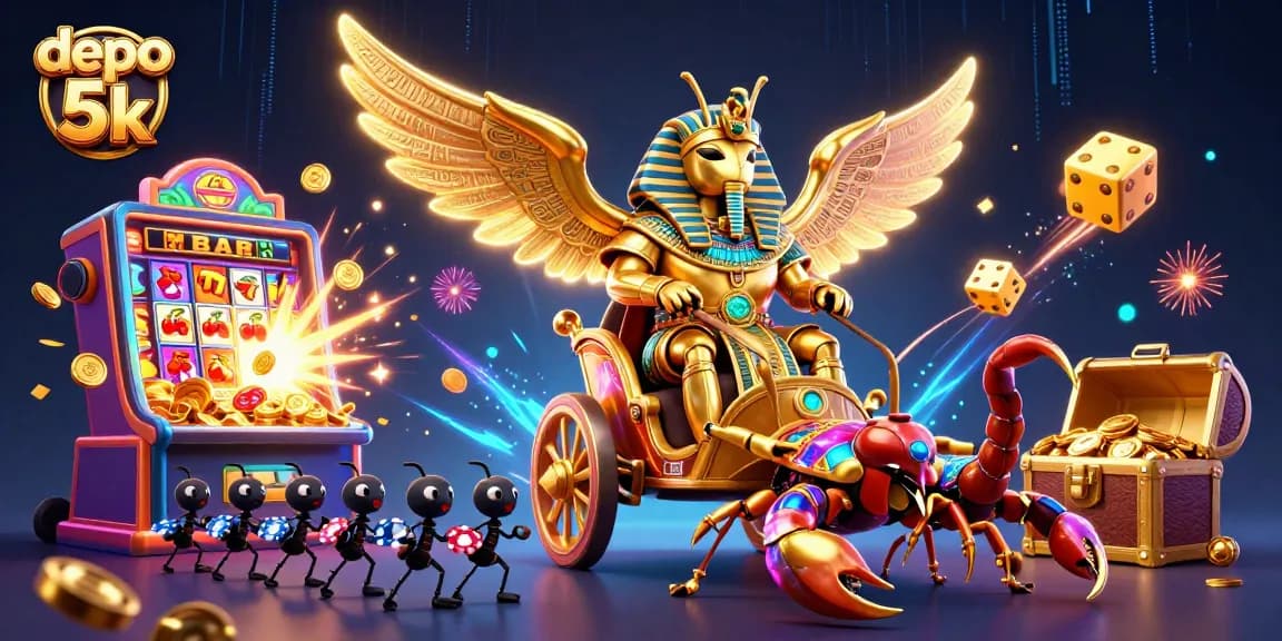 Menangkan jackpot dengan depo 5k dalam ilustrasi kasino yang penuh warna dan kemewahan.