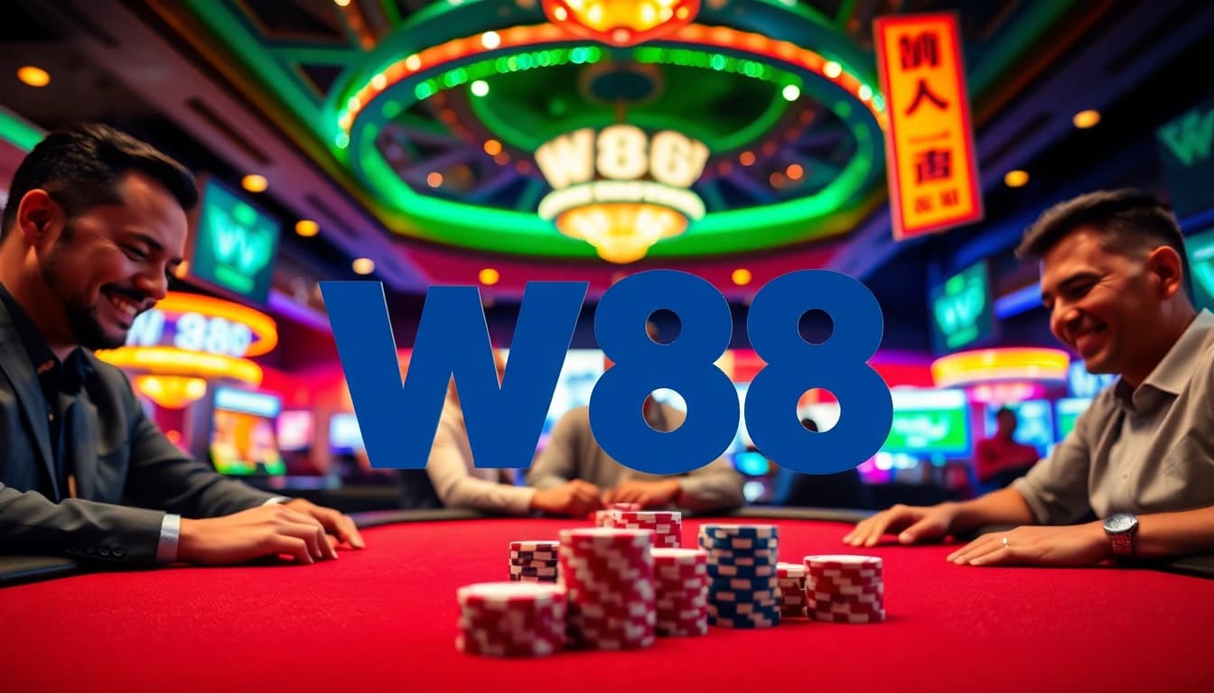 Join the excitement of สมัคร w88 with vibrant casino gaming scene featuring intense poker action.