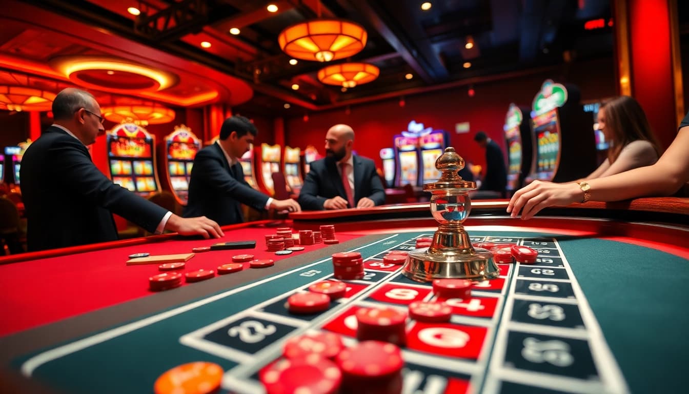 Players enjoying a thrilling game at AT99娛樂 casino with vibrant atmosphere.