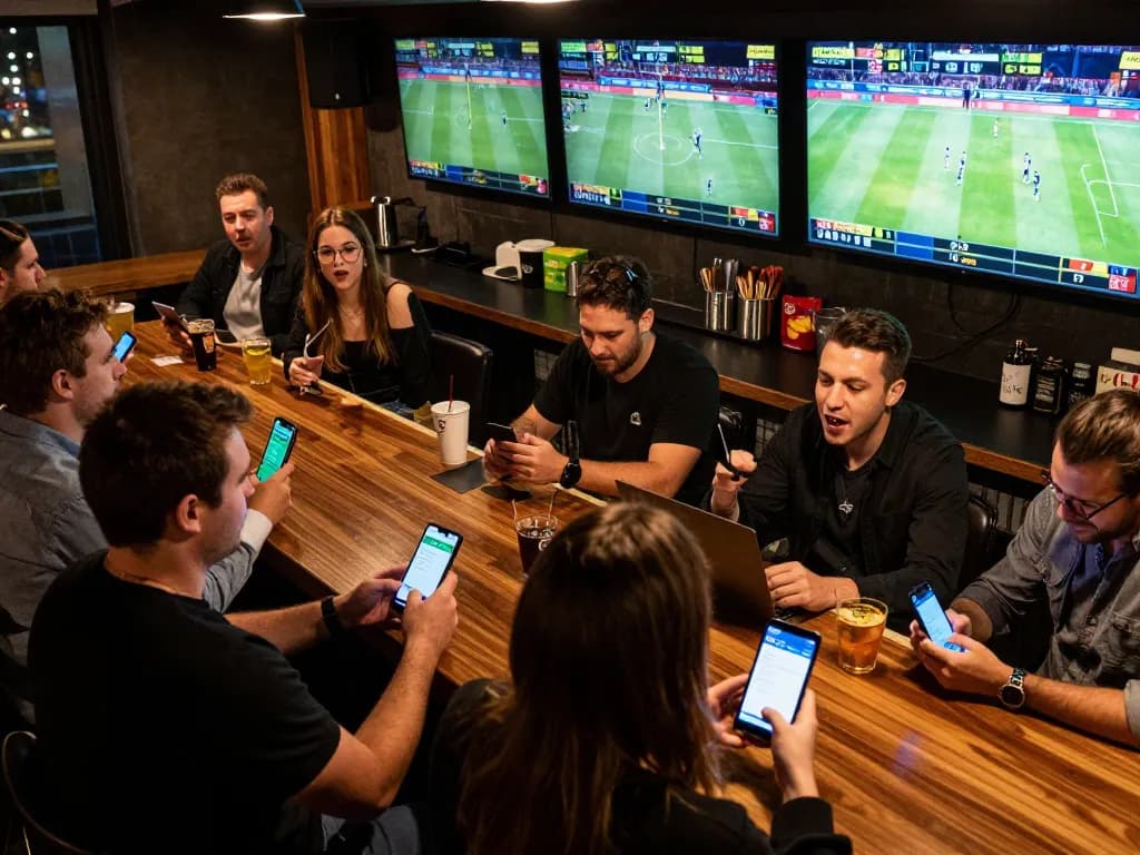 SBOBET bettors cheering during live sports event, capturing excitement and strategic plays.