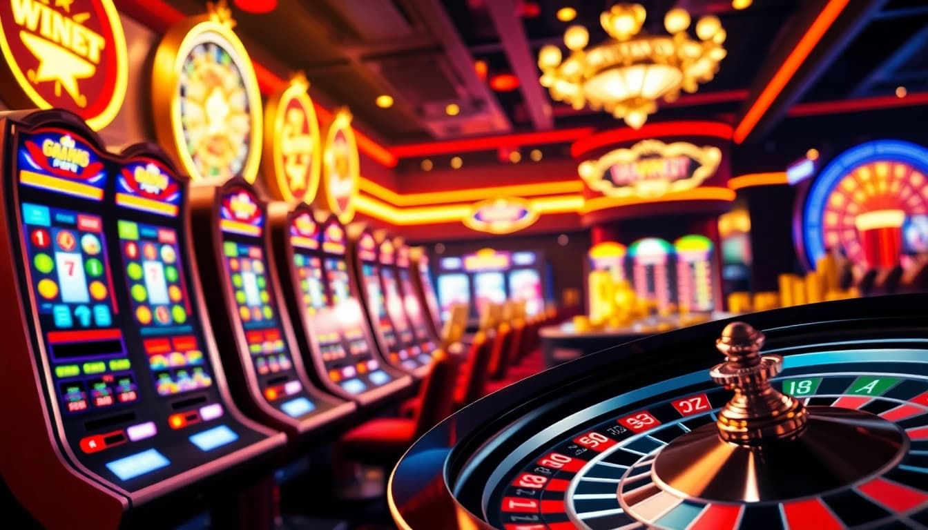 Experience thrilling gameplay with Batman138 slot machines, vibrant chips, and roulette wheels for exciting wins.