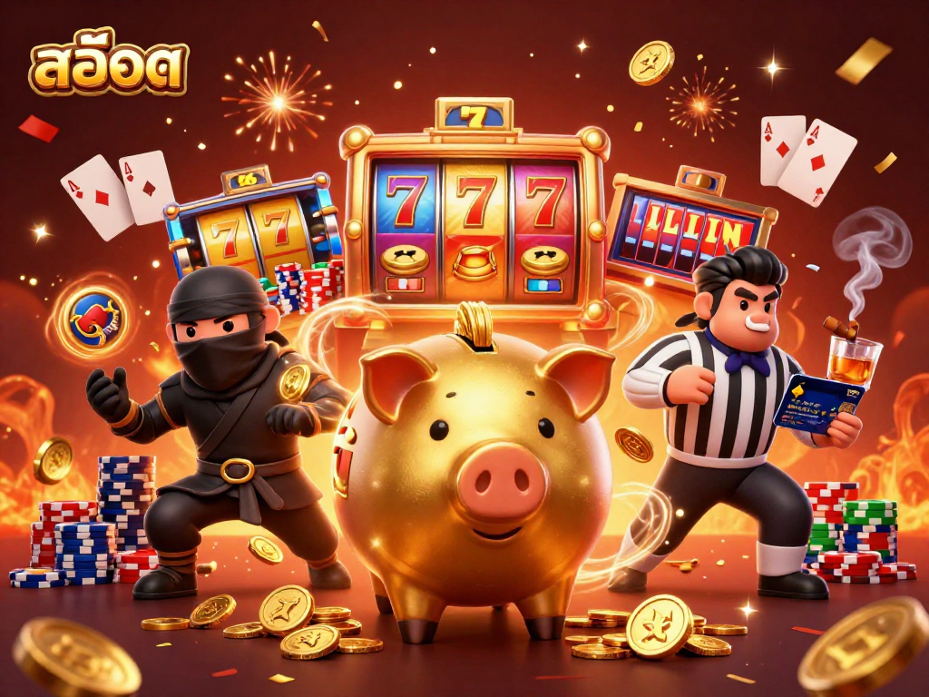 Engage with thrilling สล็อต action as golden coins flow from the sumo wrestler's stomp amidst jackpot excitement.
