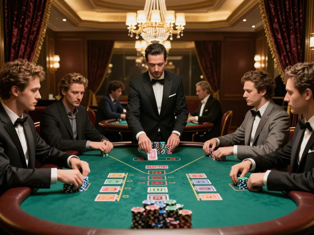 Experience high-stakes blackjack at Hay88 with players focused on winning strategies amidst a luxurious casino setting.