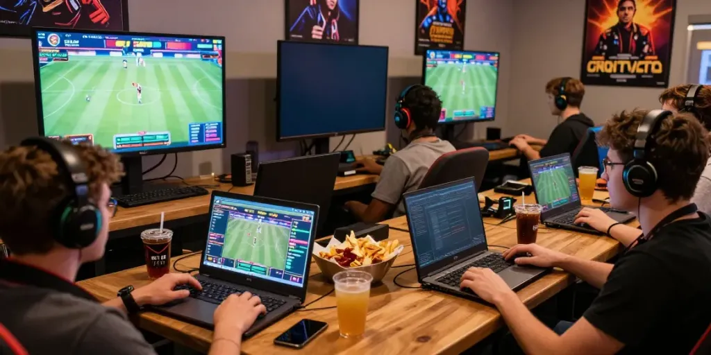 Players enjoying an exciting betting session at XX88 with vibrant screens and social interaction.