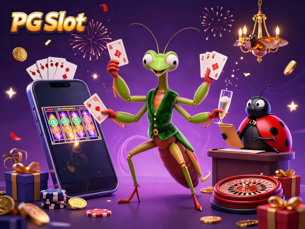 Experience the excitement of PG Slot with a vibrant casino scene featuring a card sharp and a pit boss.