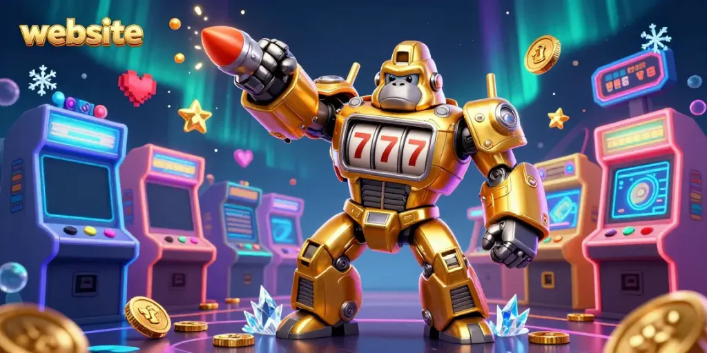 Menangkan permainan slot dengan website DEWA168, karakter gorilla mecha dan petunjuk visual yang menarik