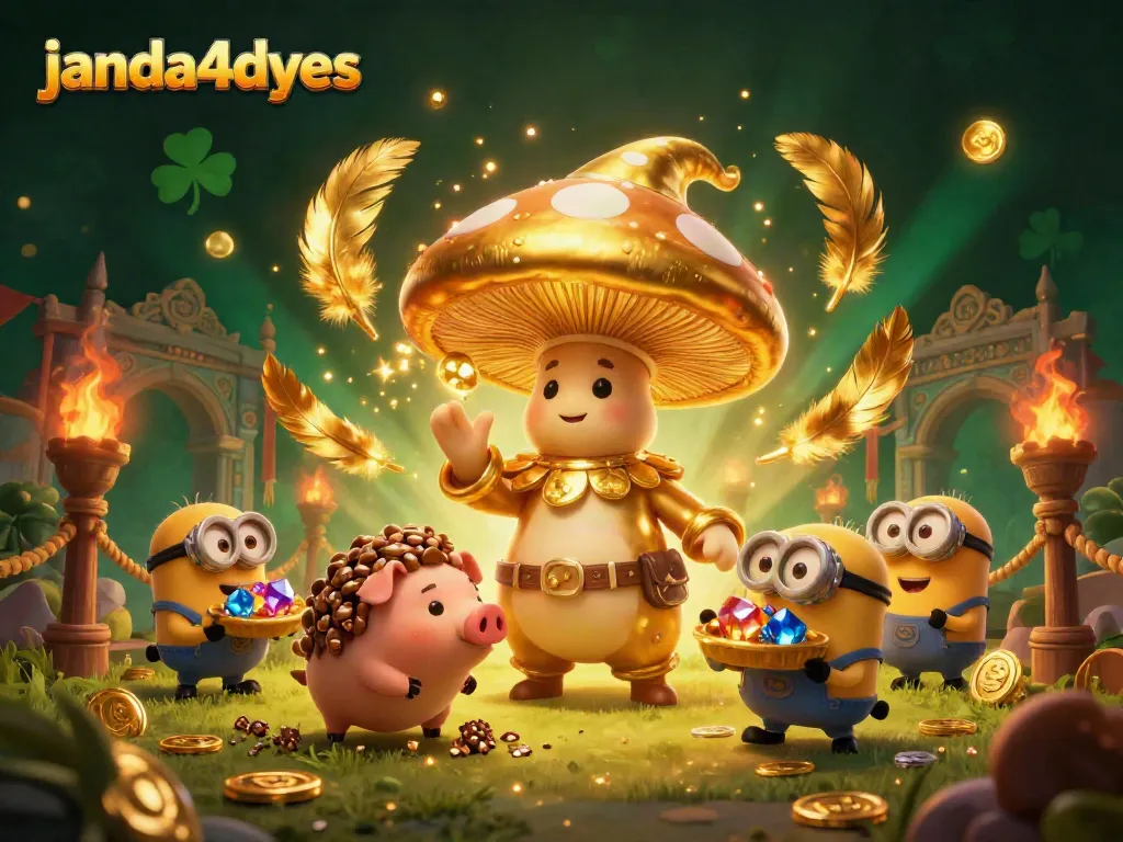 Menangkan permainan dengan janda4dyes, wizard emas dan karakter lucu dalam arena perjudian yang megah.