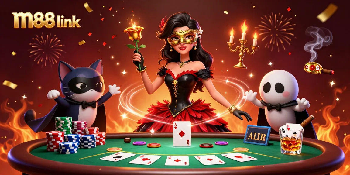 Berinteraksi dengan m88 link untuk aksi poker mendebarkan yang menampilkan karakter menakjubkan dan elemen kasino.