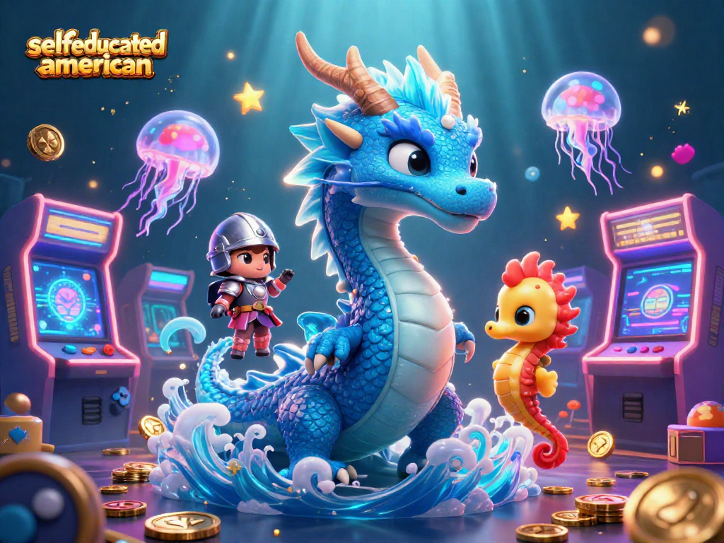 Engage with selfeducatedamerican's vibrant underwater casino fantasy featuring a dragon and neon jellyfish.