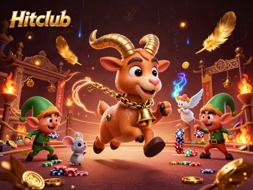 Experience exciting gameplay action at Hitclub casino with festive characters stealing chips.