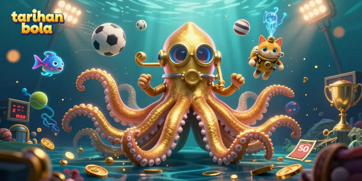 Menangkan taruhan bola dengan kraken 3D dan bola olahraga dalam ilustrasi yang menakjubkan.