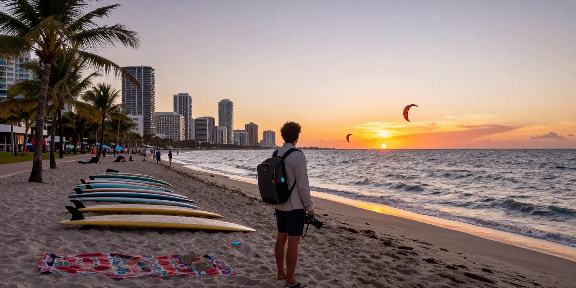Menikmati pemandangan indah Miami di pantai, https://miami4d.com/ menampilkan senja yang mempesona.