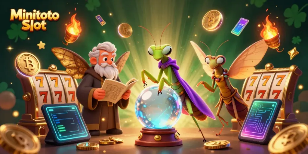 Mainkan Minitoto Slot pada gambar 3D yang penuh warna, dengan simbol keberuntungan dan kemenangan.