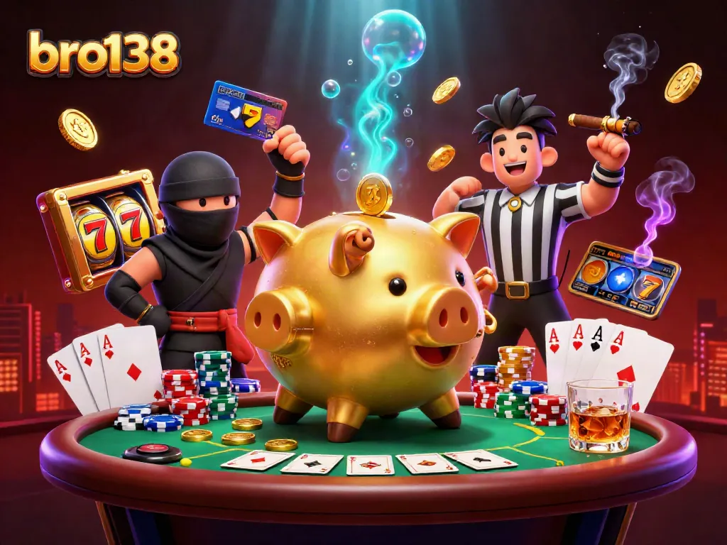Experience thrilling wins at bro138 with an exciting 3D gaming illustration that showcases dynamic casino elements.
