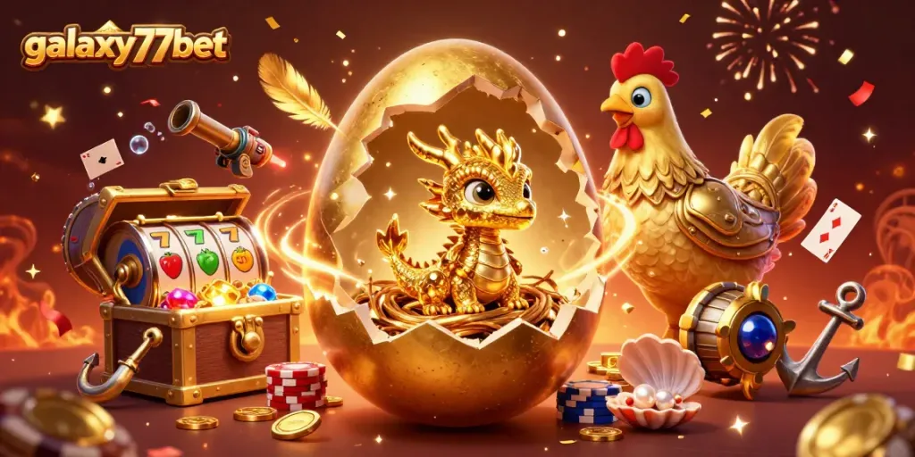 Experience the excitement of galaxy77bet with a dazzling golden dragon and vibrant casino atmosphere.