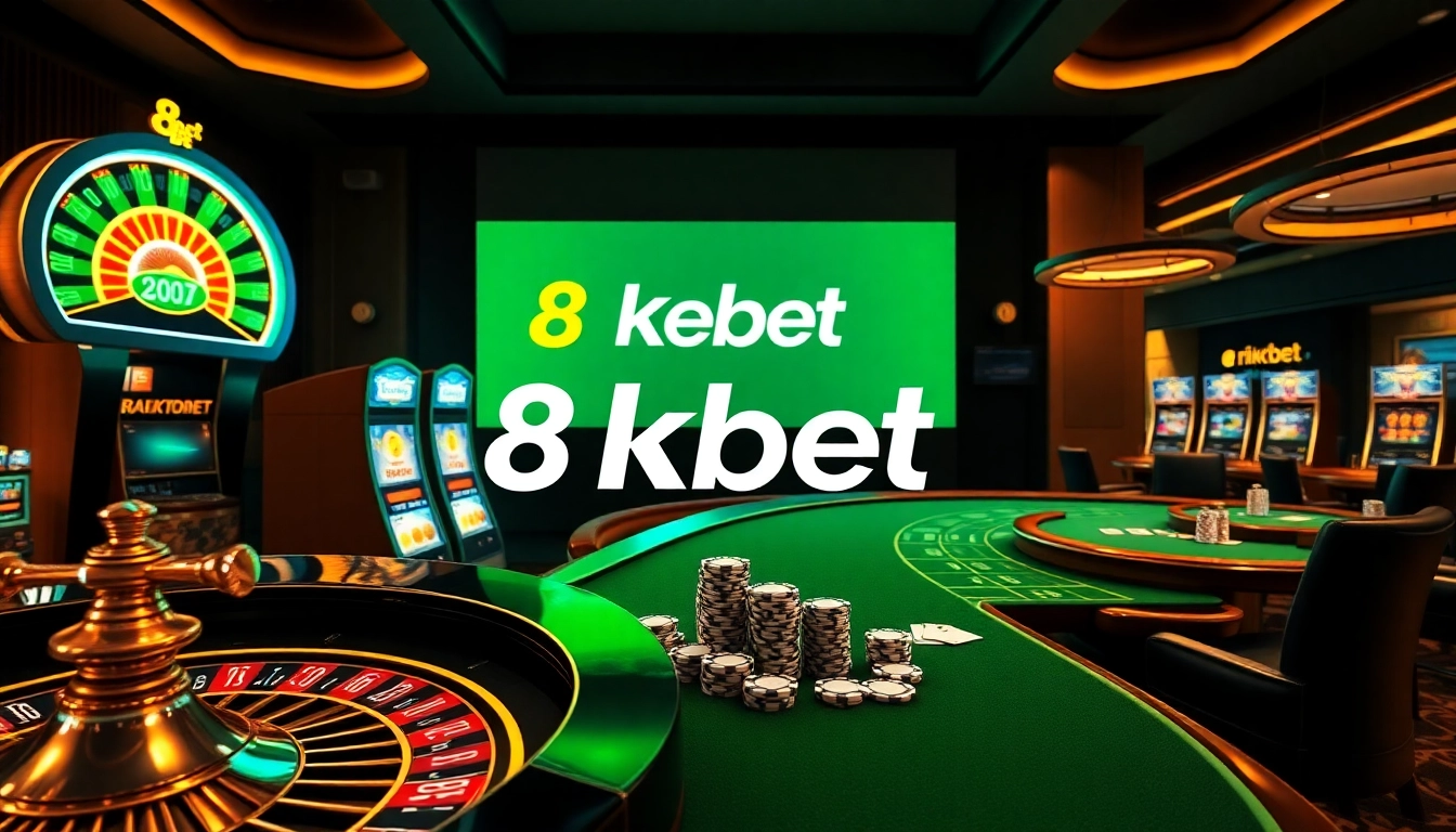 Experience the thrill of gaming at 8kbet with dynamic casino tables and vibrant slot machines.