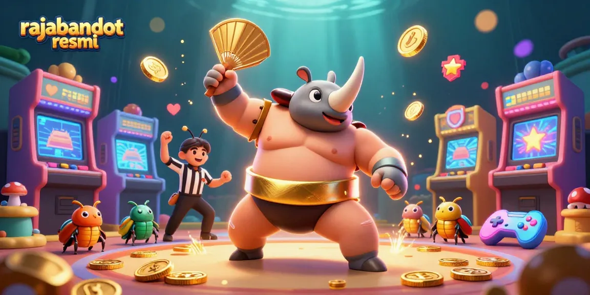 Join the fun with rajabandot resmi as the beetle champion celebrates wins in a vibrant casino scene!