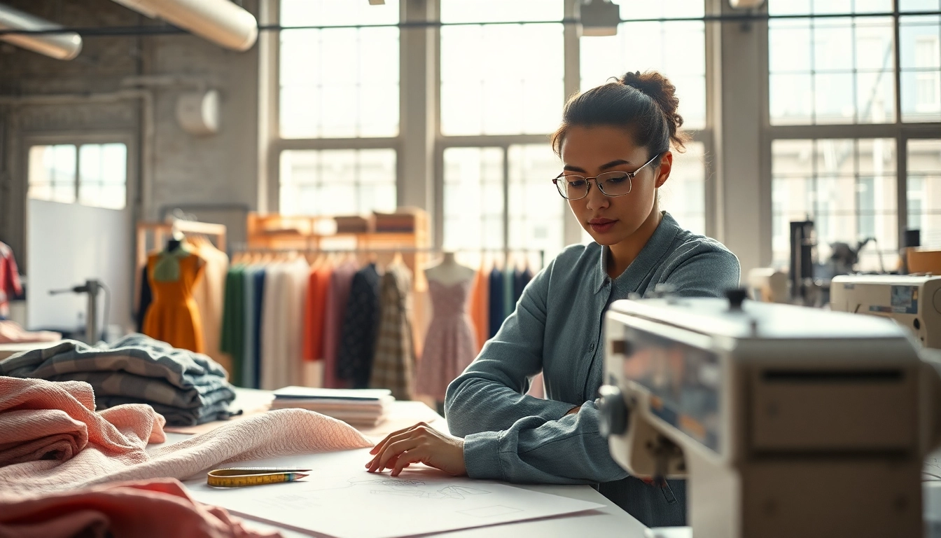 Image depicting private label clothing manufacturers at work in a vibrant design studio