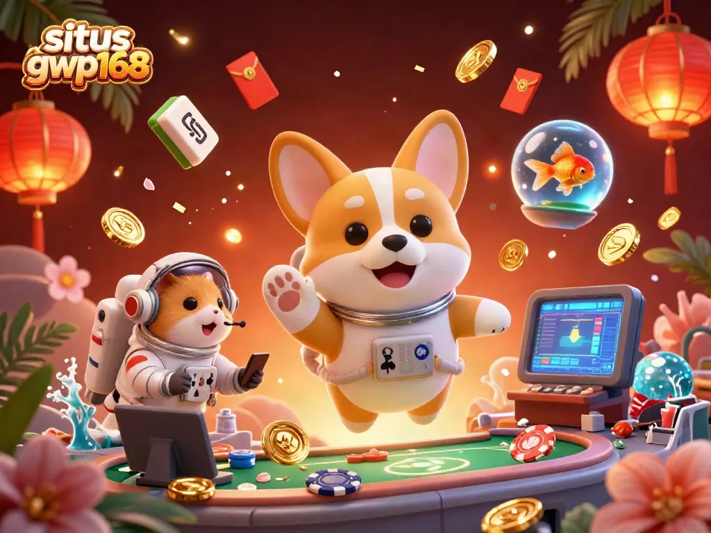 Pertandingan menyenangkan di situs gwp168 dengan corgi astronot, ikan emas, dan banyak koin emas yang mengapung.