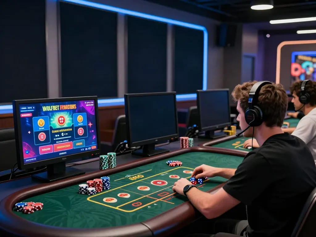 Player immersed in online gaming with the Wolfbet Promotions Page open, showcasing bonuses and offers for an engaging casino experience.