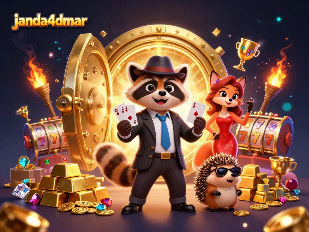Menangkan hadiah besar dengan janda4dmar dan dikelilingi oleh karakter kasino yang penuh warna.
