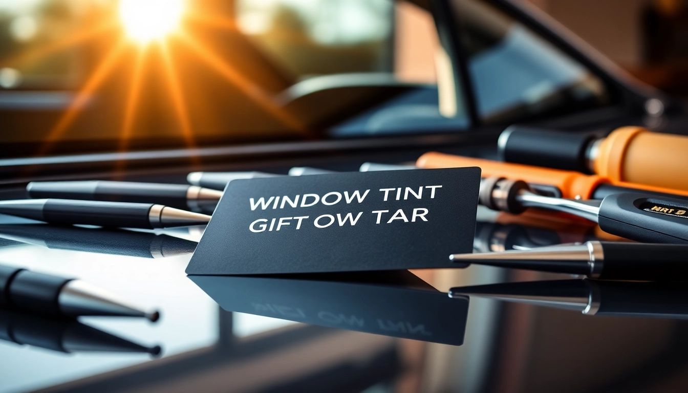 Buy a window tint gift card for a stylish car upgrade with professional tools in a sleek environment.