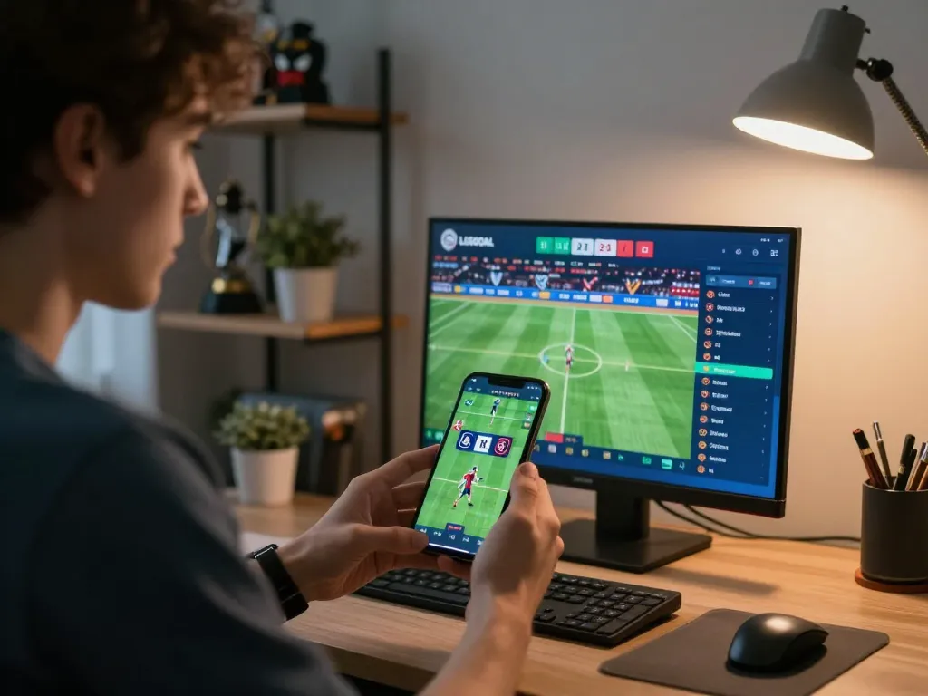 Engaging in live sports betting on LGOGOAL with smartphone displaying odds and match stats