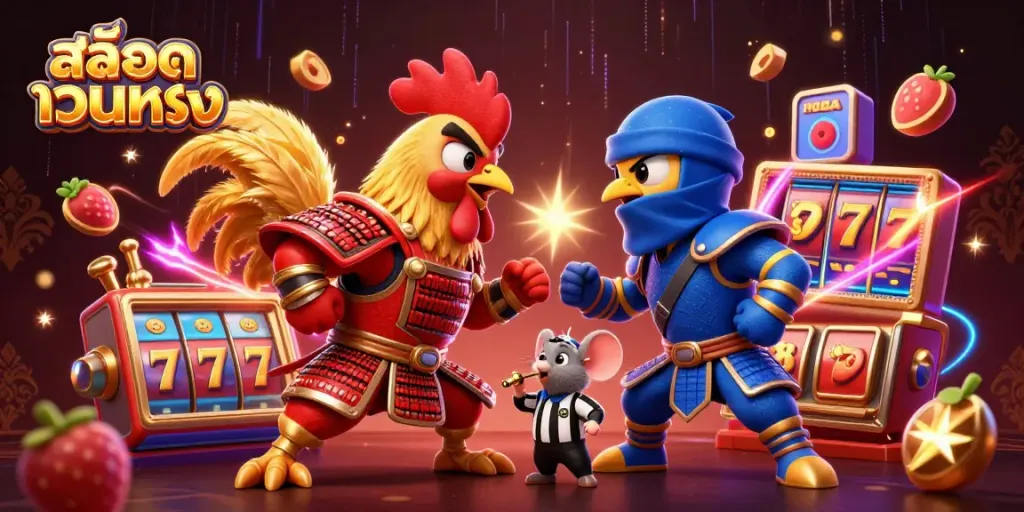 Experience thrilling gameplay with สล็อตเว็บตรง featuring roosters in an intense casino setting.