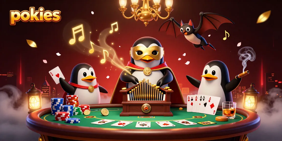 Play exciting pokies with golden coins and vibrant casino elements in this engaging illustration.
