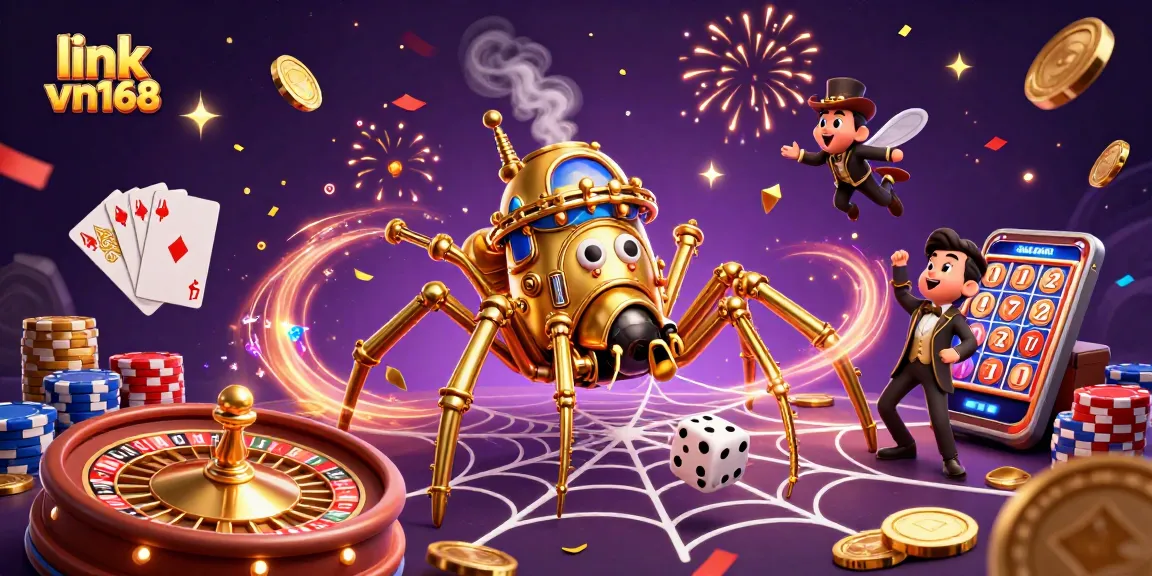 Experience thrilling wins with link vn168 in this vibrant 3D casino illustration filled with gold coins and dynamic elements.