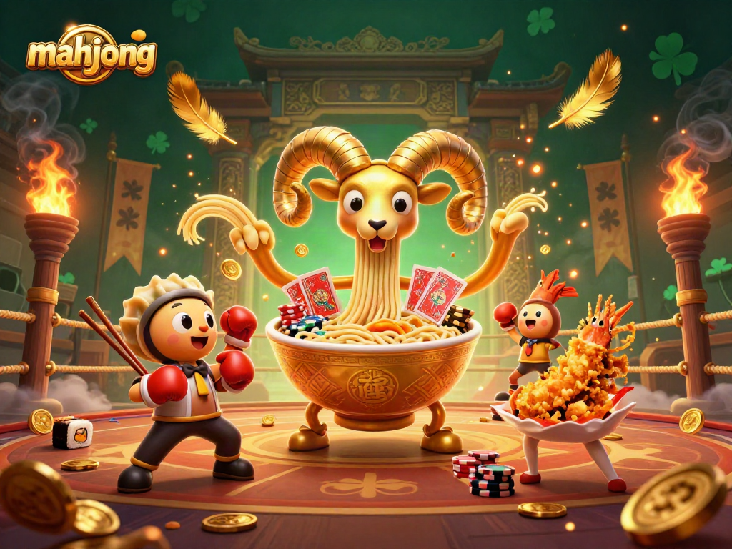 Experience mahjong excitement with dynamic 3D illustration of colorful characters and casino game elements.