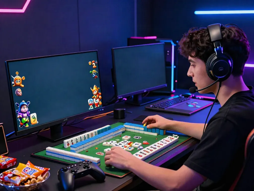 Pengguna bermain Mahjong Ways 2 di mesinmpo dengan fokus di layar, nuansa permainan yang hidup.