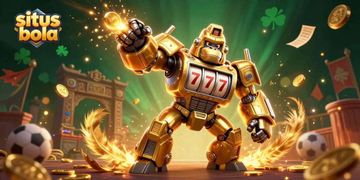 Engage with situs bola at this vibrant sports betting scene featuring a transformative golden gorilla mech.