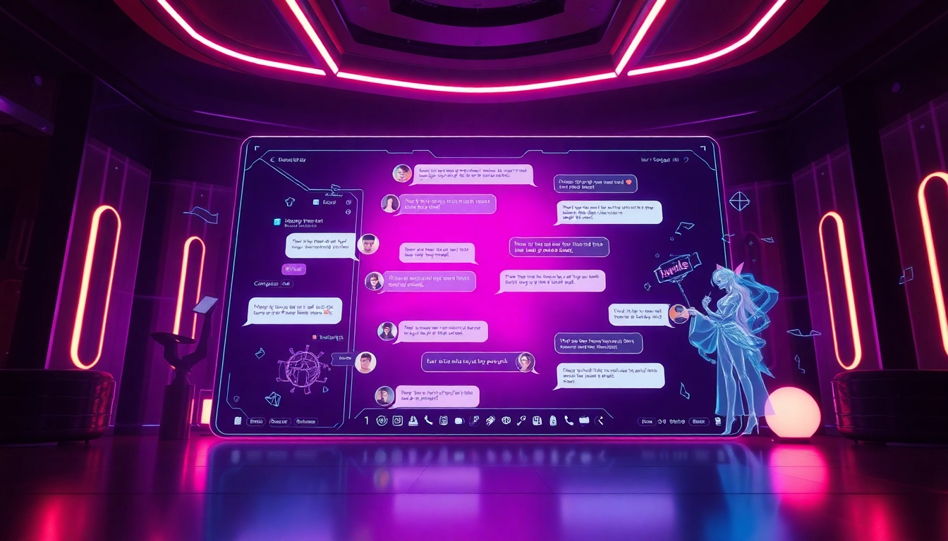 Engaging ai chat porn scene with immersive AI interface, dramatic lighting, and fantasy avatars