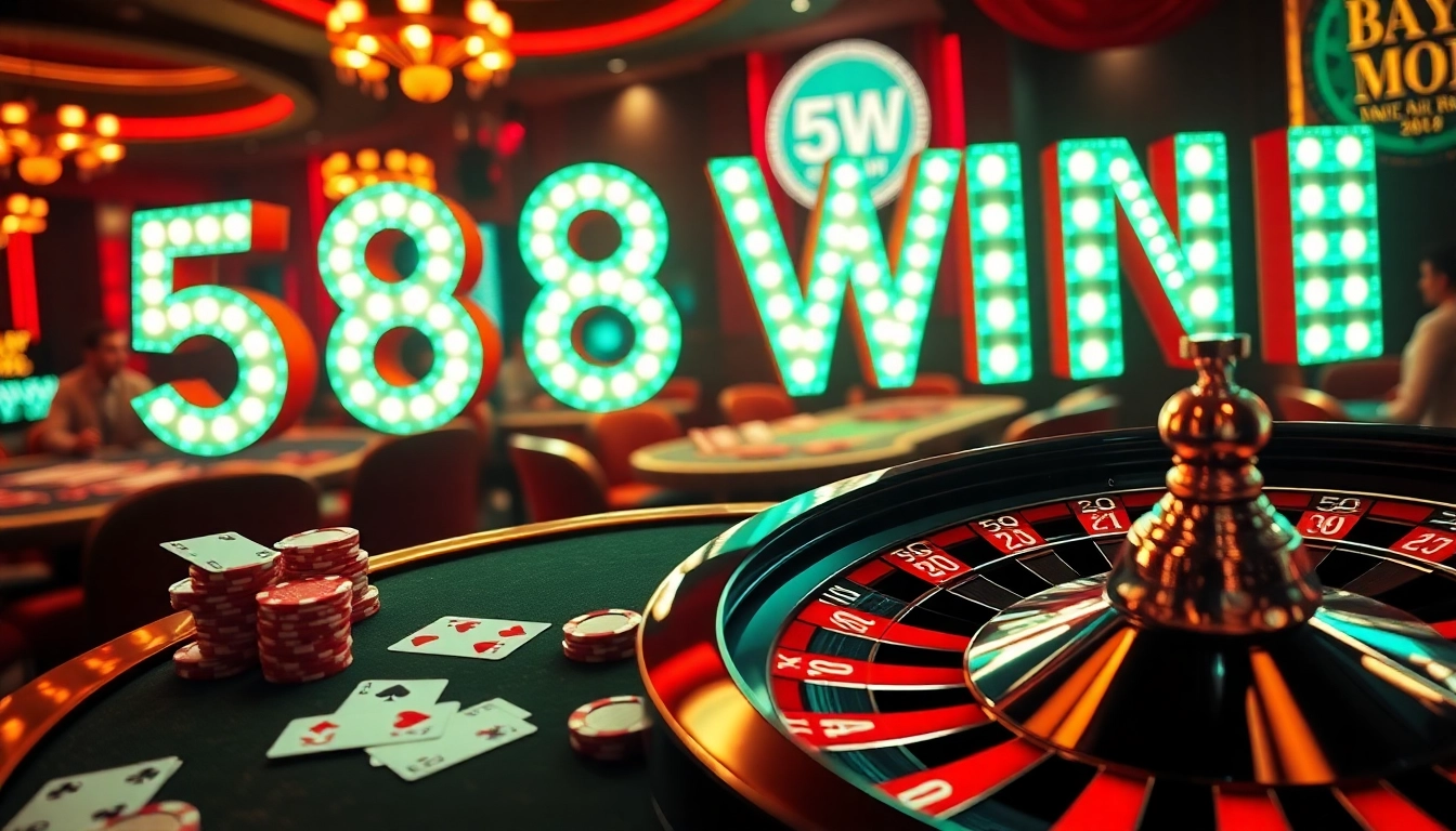 Engage in thrilling gameplay at 58WIN's luxurious casino with poker tables and roulette wheels.