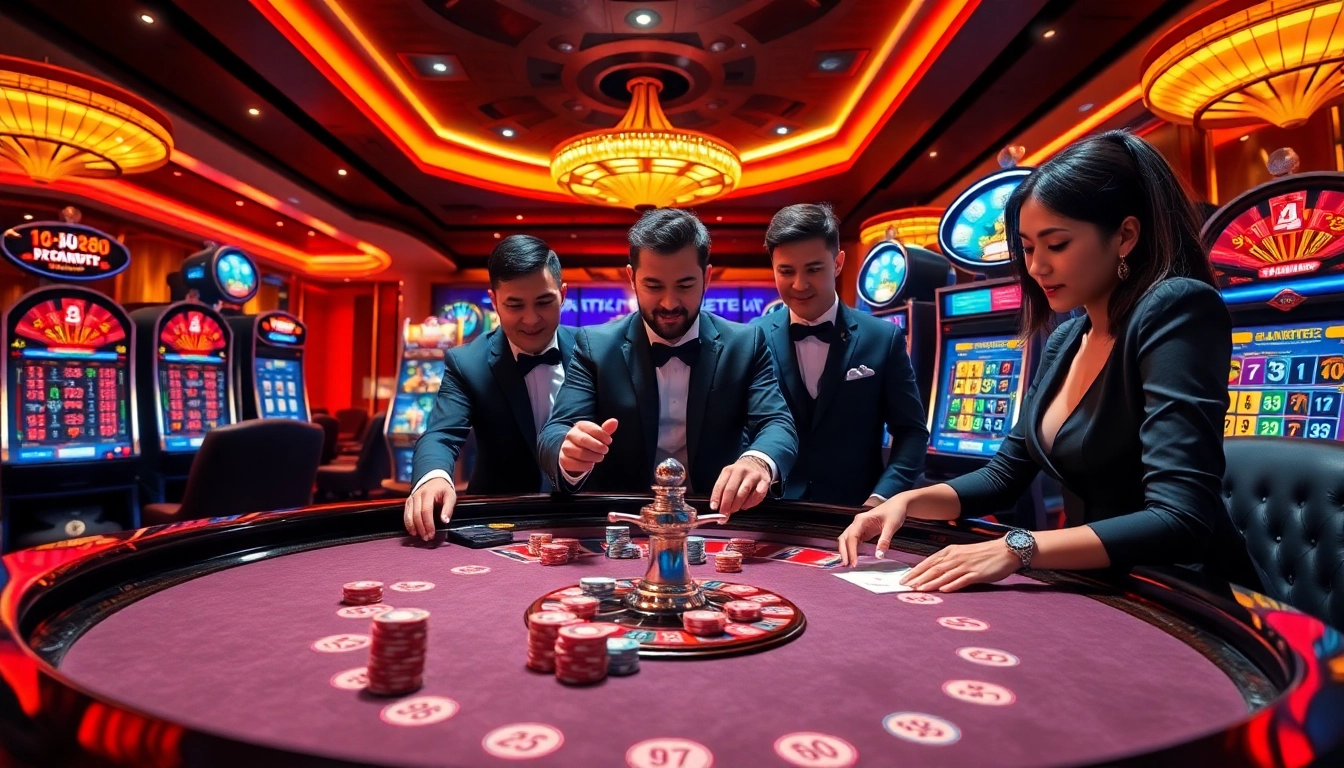 uu88 online casino with luxurious poker tables and vibrant slot machines showcasing excitement.
