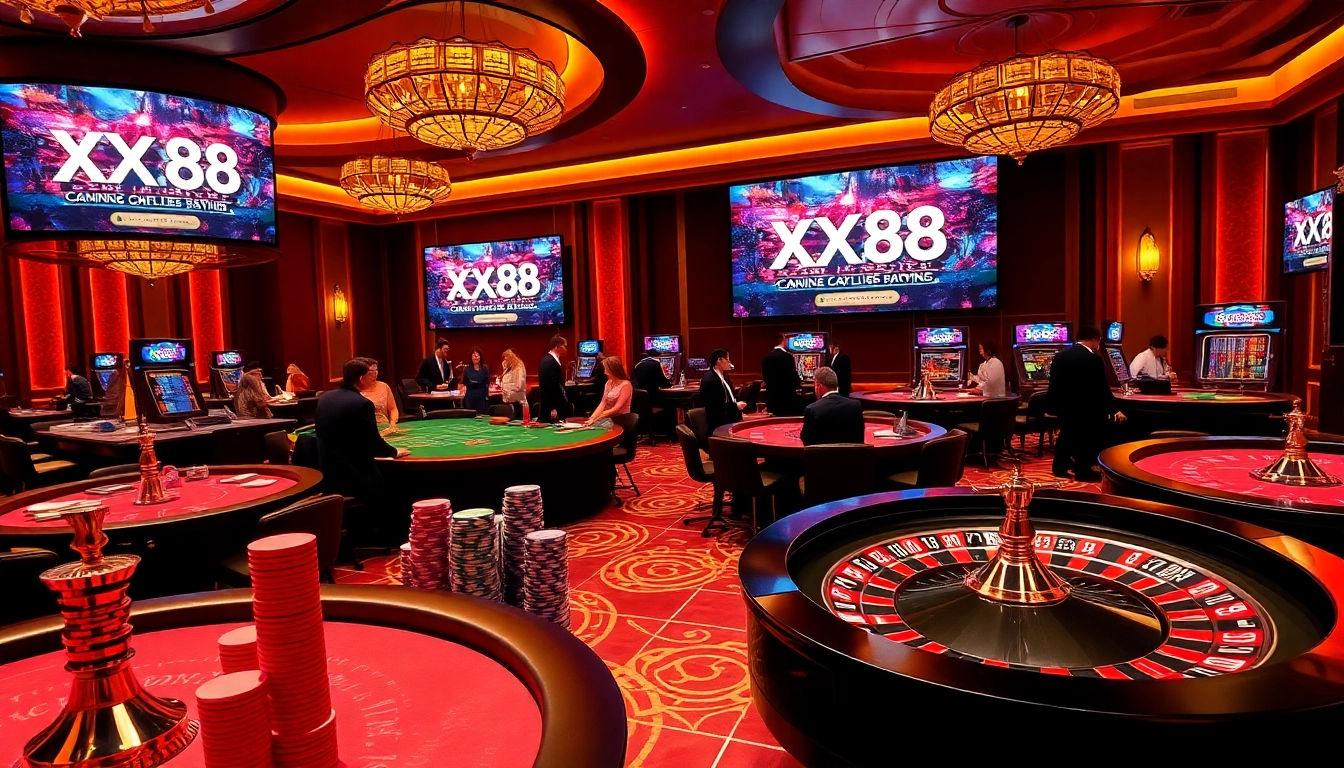 Casino players at tables with chips enjoying games on https://xx88.se.net platform.