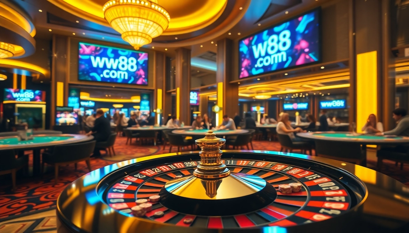 Experience the vibrant atmosphere of ww88 com casino with players enjoying poker at modern tables.
