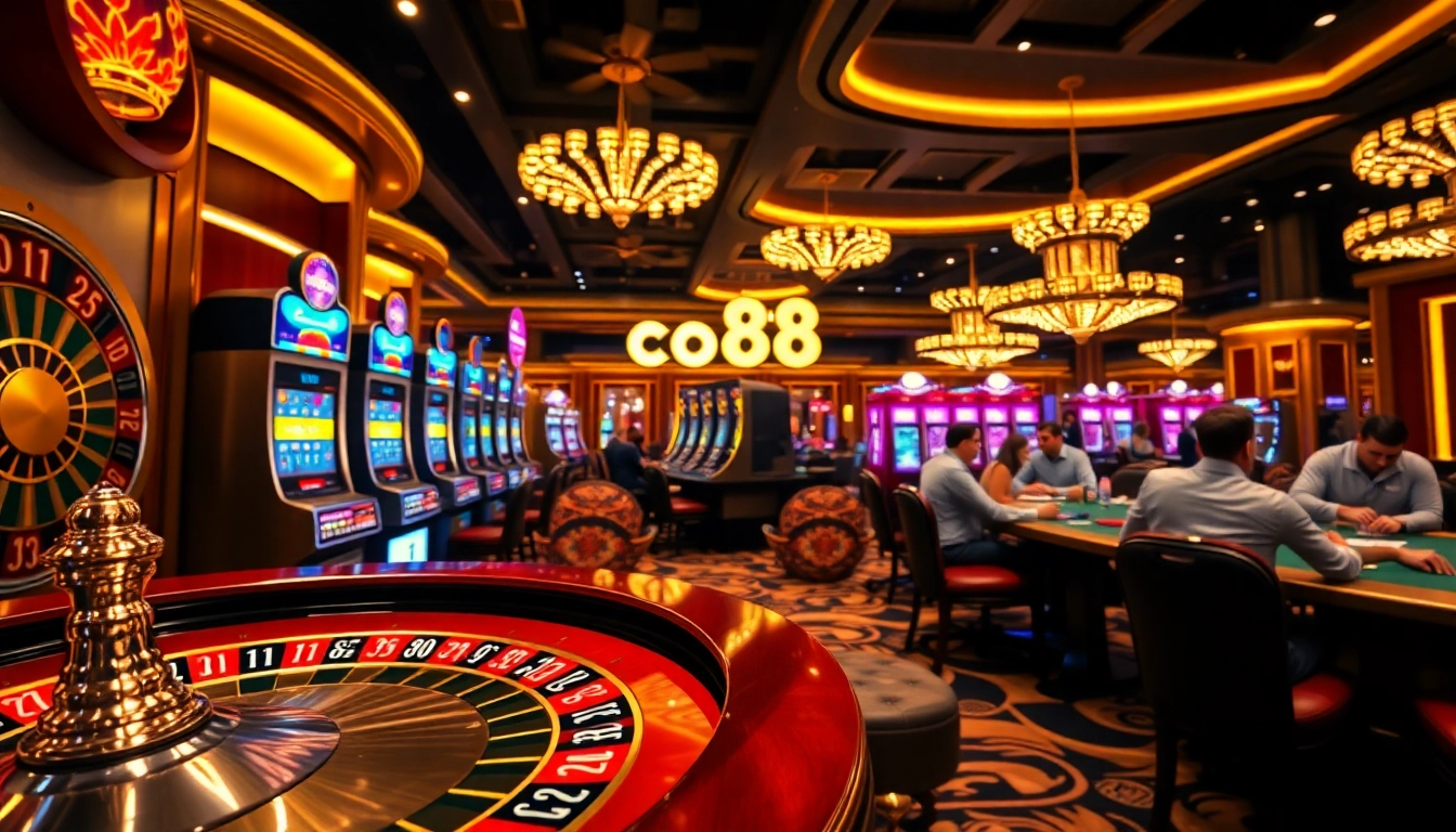 Players enjoying an exciting gaming experience at co88 casino with vibrant tables and slot machines.