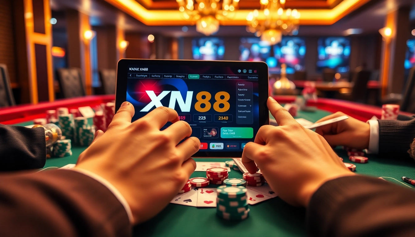 Experience the rút tiền xn88 process in an engaging casino setting with vibrant chips and cards.