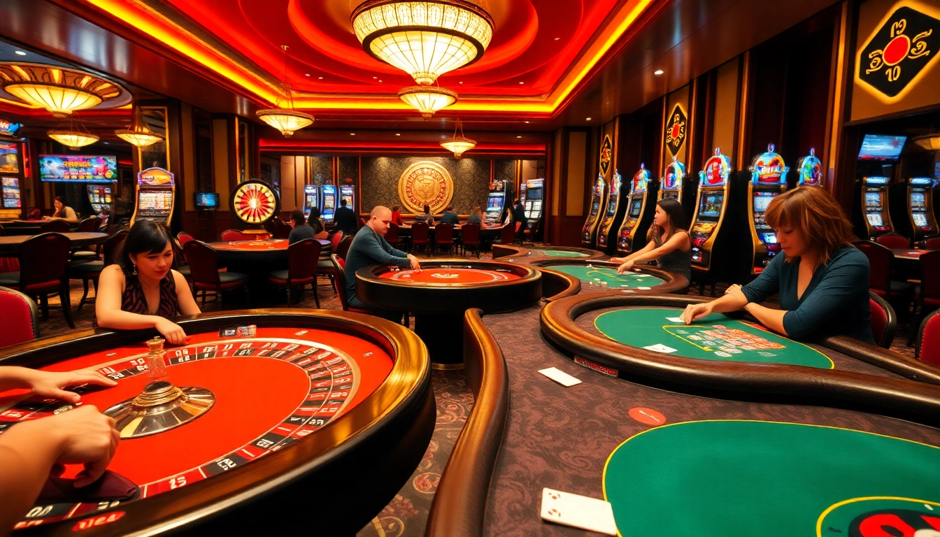 Experience thrilling gameplay at MM88 with vibrant casino tables, chips, and players.